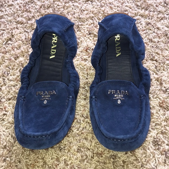 Prada Blue Suede Loafers - Picture 1 of 6